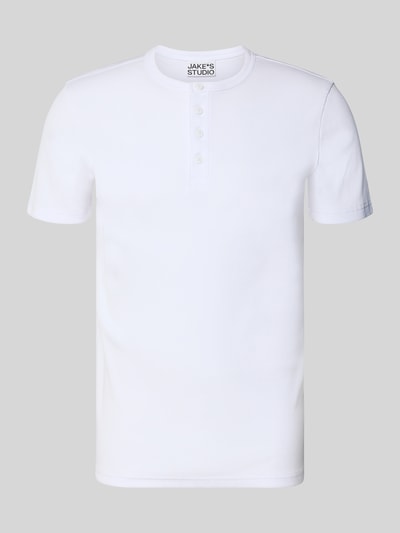 Productfoto, Regular Fit T-Shirt aus Baumwoll-Mix von JAKE*S STUDIO MEN, wit, knoopsluiting bij Henley-hals, korte mouwen, katoen-elastaan, lengte 69 cm in maat M.