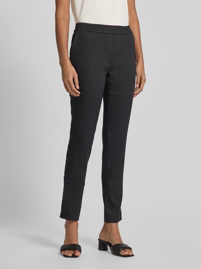 Marc Cain Regular fit broek van linnenmix met elastische band Zwart - 4
