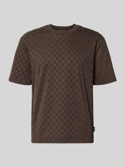Produktfoto, brązowy t-shirt o kroju regular fit z czystej bawełny model 'Varo' od JOOP! COLLECTION, geometryczny wzór, matowa tekstura