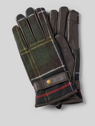 Produktfoto, Handschuhe aus Leder-Woll-Mix von Barbour mit kariertem Muster in Grün, Braun und Rot, Damen Handschuhe von Barbour