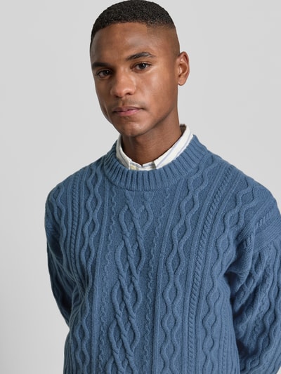 BOSS Orange Regular Fit Strickpullover aus reiner Schurwolle Modell 'KABLETO' Rauchblau 3