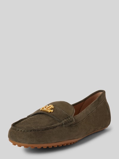 Lauren Ralph Lauren Leren loafers met labelapplicatie, model 'BARNSBURY' Olijfgroen - 1