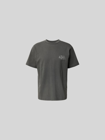Produktfoto, Relaxed Fit T-Shirt aus reiner Baumwolle von ANNARR in Dunkelgrau, kurzer Schnitt, Label-Print, Rundhals, kurzärmelig