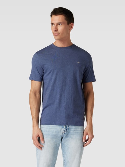 Gant T-shirt met labelstitching Jeansblauw gemêleerd - 4