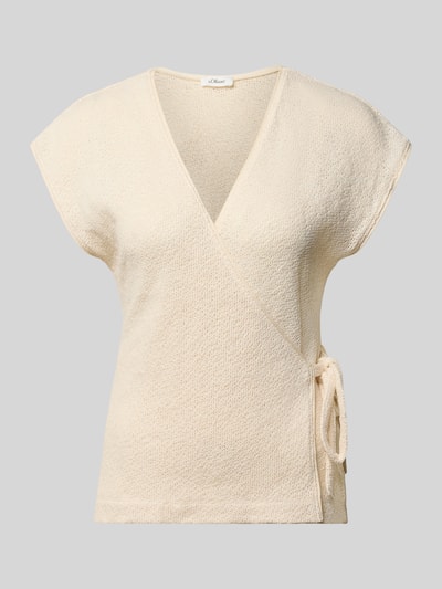 Produktfoto, kremowa koszulka Relaxed Fit Strick-Shirt aus Baumwoll-Mix von s.Oliver RED LABEL o drobnoziarnistej strukturze