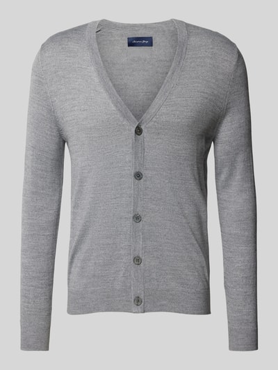 Christian Berg Men Slim fit cardigan van wolmix met V-hals Lichtgrijs gemêleerd - 2