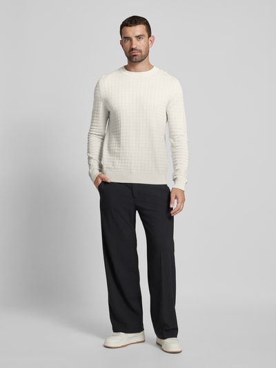 HUGO Gebreide pullover met structuurmotief, model 'Scoult' Offwhite - 1