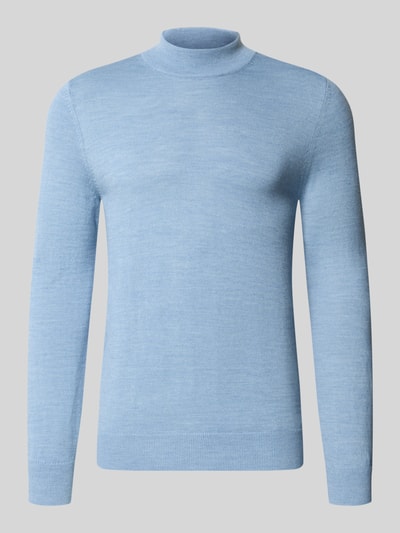Produktfoto, Regular Fit Turtleneck aus wolmix von Christian Berg Men in lichtblauw, ribboorden, regular fit, Lange mouw, Heren shirt met lange mouwen, Ruglengte maat M 69 cm, Mouwlengte maat M 51 cm