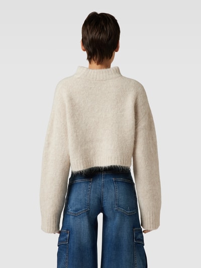 Oui Cropped Strickpullover mit Stehkragen Offwhite 5