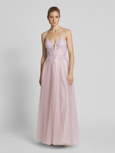 Luxuar Abendkleid mit tiefem Herz-Ausschnitt Mauve 4