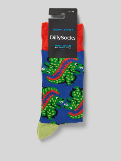 DillySocks Sokken met motiefstitching, model 'Ur Ex the T Rex' Lichtblauw - 3