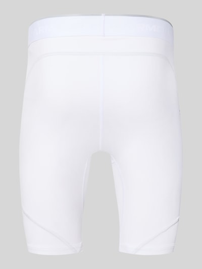 Produktfoto, Radlerhose mit elastischem Bund und Label-Details von Under Armour, weißer Material-Mix mit Stretch-Anteil, Herren, körpernahe Passform, Modell Elite, Bundweite 36 cm, Innenbeinlänge 20 cm, glatte Textur, Rückansicht