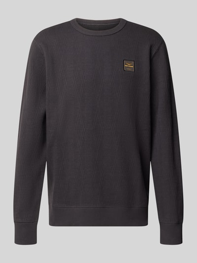 Produktfoto, Regular Fit Sweatshirt aus Baumwoll-Mix mit Label-Detail von PME Legend, dunkelgrau, geometrische Muster, elastische Abschlüsse, Rückenlänge 69 cm, Ärmellänge 66 cm