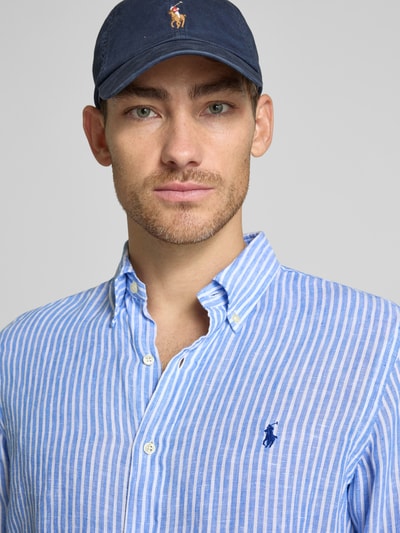 Polo Ralph Lauren Custom Fit Leinenhemd mit Label-Stitching Hellblau 3
