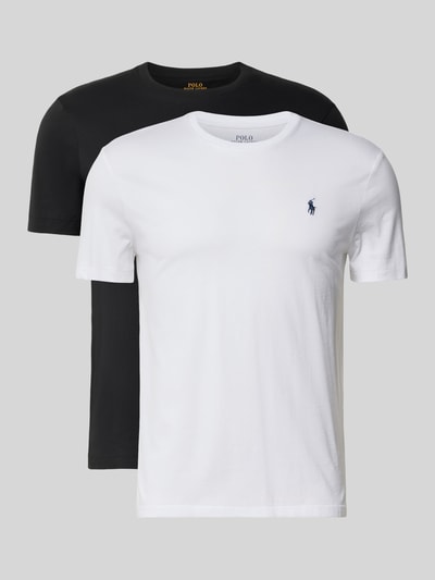 Produktfoto, zwei Regular Fit T-Shirt-Set aus reiner Baumwolle von Polo Ralph Lauren in Weiß und Schwarz vor grauem Hintergrund, Herren T-Shirt-Set