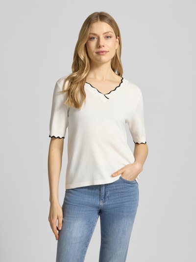 b.young Strickshirt aus Viskose-Mix mit Kontraststreifen Modell 'MORLA' Ecru 4