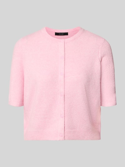 Produktfoto, jasnoróżowy kardigan rozpinany z krótkim rękawem, miękka tekstura, model Regular Fit Strickjacke mit kurzem Arm Modell 'VMDOFFY' von VERO MODA, damski kardigan