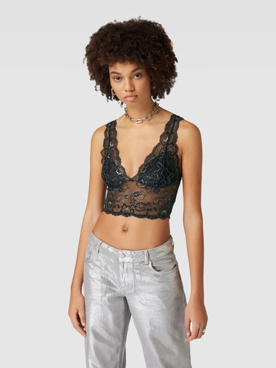 Only Crop Top mit Spitzenbesatz Modell 'CHLOE' Black 4