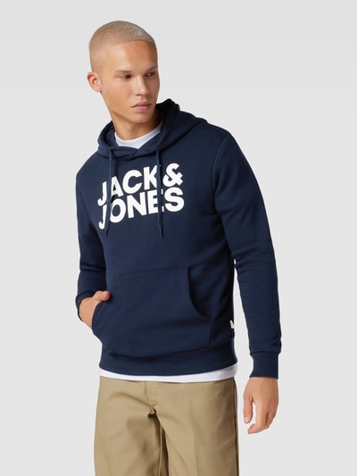 Jack & Jones Hoodie met labeldetail, model 'ECORP' Donkerblauw - 4