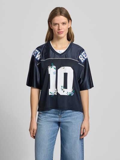 REVIEW T-Shirt mit V-Ausschnitt Dunkelblau 4