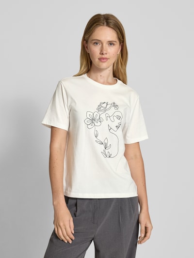 Vila T-shirt met motiefstitching, model 'SYBIL' Wit - 4