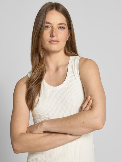 Smith and Soul Top met bandjes en ronde hals, model 'Pointelle' Beige - 3