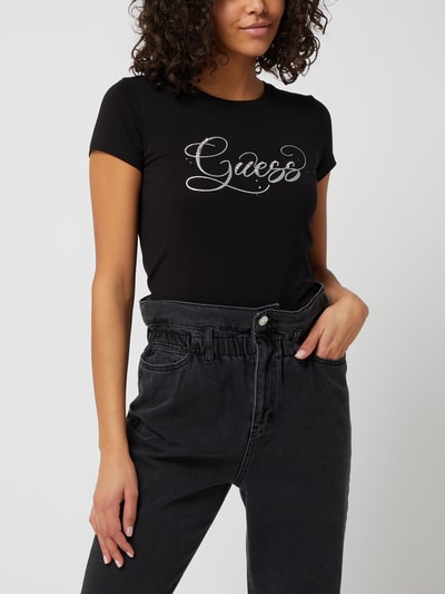 Guess T-shirt z kamieniami stras Czarny 4