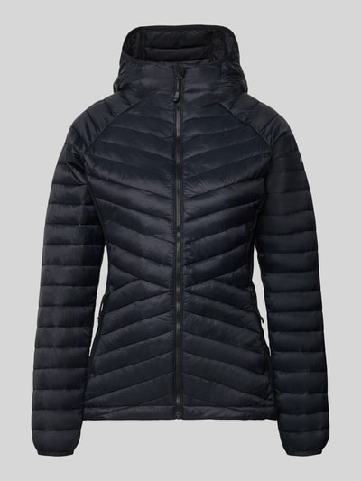 Produktfoto, Slim Fit Steppjacke mit Reißverschluss Modell 'Omni-Shield' von COLUMBIA, czarny kolor, lekko połyskująca tekstura, elastyczny materiał, kaptur, elastyczne mankiety, kieszenie na zamek, krój slim fit, damska, długość tyłu w rozmiarze S: 65 cm, szerokość ramion w rozmiarze S: 44 cm, szerokość klatki piersiowej w rozmiarze S: 45 cm, długość rękawa w rozmiarze S: 60 cm.