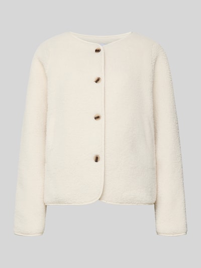 Produktfoto, Jacke mit Knopfleiste Modell 'ADA' von Vila, krój regular fit, teddy, dekolt okrągły, kieszenie, kremowa struktura