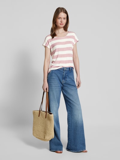 Vero Moda Relaxed Fit T-Shirt aus Viskose-Mix Modell 'WIDE STRIPE' Rosa 1