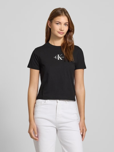 Calvin Klein Jeans T-shirt z wyhaftowanym logo i okrągłym dekoltem Czarny 4