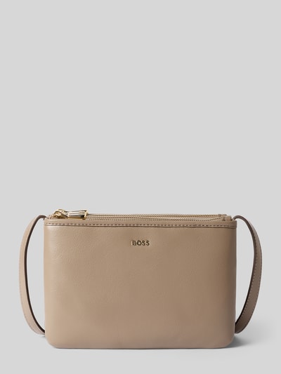 Produktfoto, Umhängetasche aus Echtleder von BOSS in Beige mit glatter Textur und goldfarbenen Details, Damen Umhängetasche von BOSS