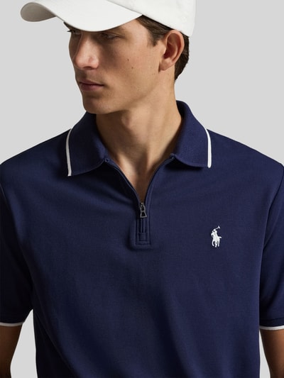 Polo Ralph Lauren regular fit poloshirt van katoenmix met ritssluiting Marineblauw - 3