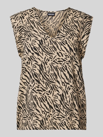 Pieces Top van viscose met V-hals, model 'NYA' Zand - 2