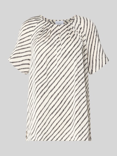 Produktfoto, Blusenshirt mit Schlüsselloch-Ausschnitt von comma, schwarz-weiß gemustert, Material-Mix mit Stretch, Regular Fit, Allover-Look