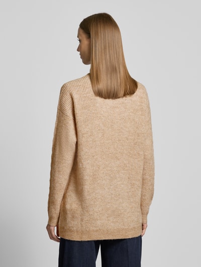 Vero Moda Regular Fit Strickpullover mit Troyer-Kragen Modell 'MILI' Taupe 5