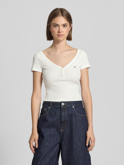 Tommy Jeans Slim Fit T-Shirt in Waffelstrick Offwhite 4