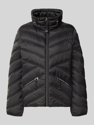 Productfoto, Steppjacke mit Stehkragen und Reißverschlusstaschen van Christian Berg Woman Selection in zwart, regular fit, rits, ritszakken, lengte 61 cm, schouderbreedte 42 cm, borstbreedte 51 cm, mouwlengte 58 cm, gladde textuur