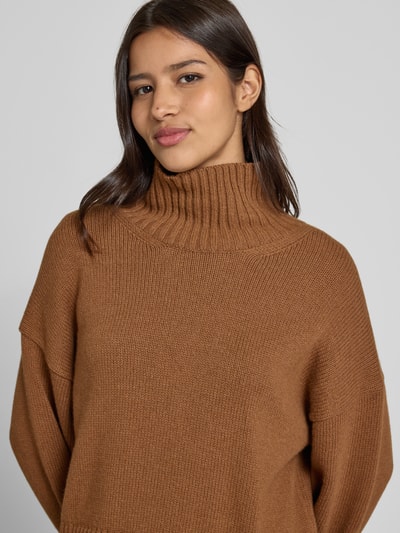 Lanius Oversized gebreide pullover van een mix van scheerwol en katoen Cognac - 3
