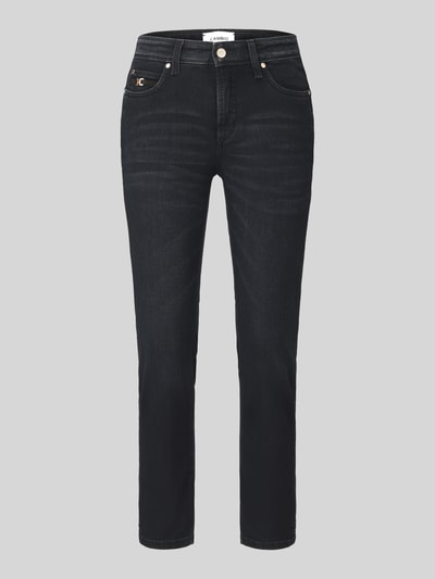 Produktfoto, dunkelblaue Slim Fit Jeans aus Baumwoll-Mix mit sichtbarer Struktur, CAMBIO Slim Fit Jeans aus Baumwoll-Mix Modell 'PIPER SHORT' von CAMBIO, Damen Slim Fit Jeans von CAMBIO