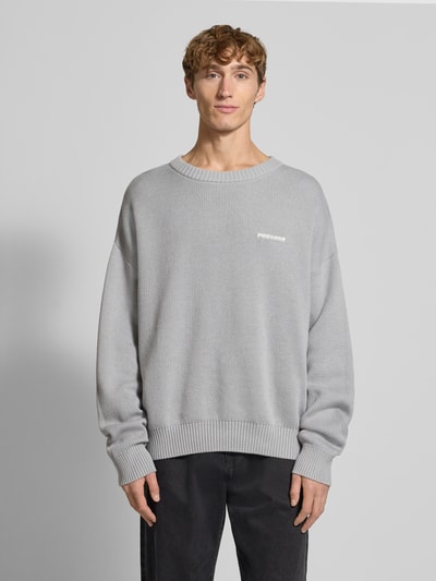 Pegador Sweter z dzianiny o kroju oversized z wyhaftowanym logo Średnioszary melanż 4