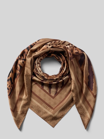 Produktfoto, Tuch mit Stretch-Anteil von GUESS, elastyczna mieszanka materiałów, kwadratowy krój, nadruk z logo, obszycie, szerokość w rozmiarze 1: 120 cm, długość w rozmiarze 1: 120 cm, brązowo-beżowe odcienie, wzory imitujące sierść