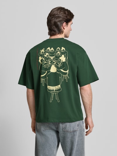 WOODBIRD T-shirt z detalem z logo Model „Beam” Ciemnozielony 5