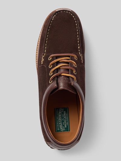 Produktfoto, Schnürschuhe aus echtem Rindsleder Modell 'RANGER WB' von Polo Ralph Lauren in Melange-Optik mit Label-Detail, braune Glattleder-Textur, abgerundete Schuhspitze, flacher Absatz, leicht profilierte Sohle