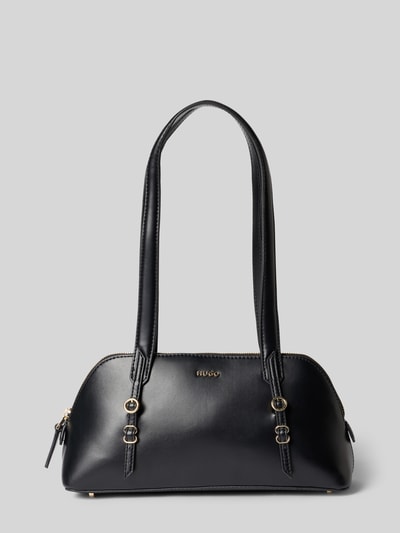 Produktfoto, Henkeltasche mit Label-Applikation Modell 'SYNDRA_DUFFLE' von HUGO, schwarze Lederoptik, Reißverschluss, Hauptfach, Einschubfach, Tragehenkel, Materialverarbeitung Kunstleder.