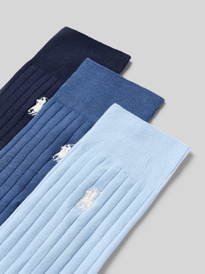 Produktfoto, Socken aus Baumwoll-Mix im 3er-Pack von Polo Ralph Lauren in Dunkelblau, Mittelblau und Hellblau, feine Rippstruktur, Polo Ralph Lauren Underwear