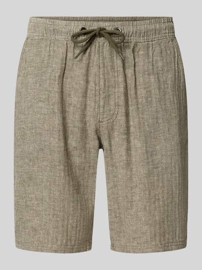 Produktfoto, Shorts aus Leinen-Baumwoll-Mix Modell 'ORLANDO' von Redefined Rebel, Regular-Fit, beige meliert, Struktur mit sichtbarem Tunnelzug, elastischer Bund, Bundweite Größe M 38 cm, Innenbeinlänge 23 cm.