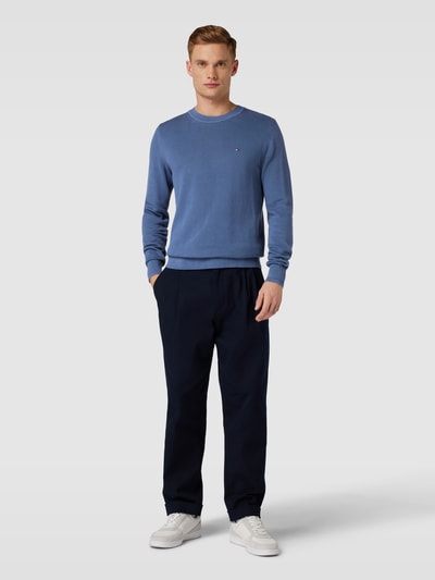 Tommy Hilfiger Gebreide pullover met labelstitching, model 'CHAIN' Oceaanblauw - 1