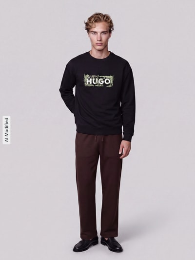 HUGO Blue Bluza o kroju relaxed fit z czystej bawełny model 'Niviocrew' BLACK 1