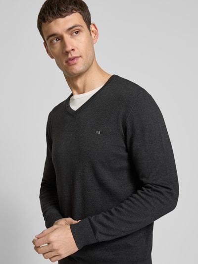 Christian Berg Men Strickpullover mit Label-Stitching Dunkelgrau Melange 3